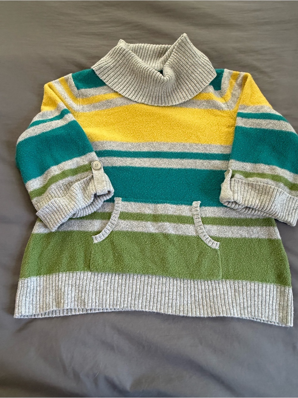 Style & Co. Striped Cowl Neck Sweater - Teal/Yellow/Green/Grey